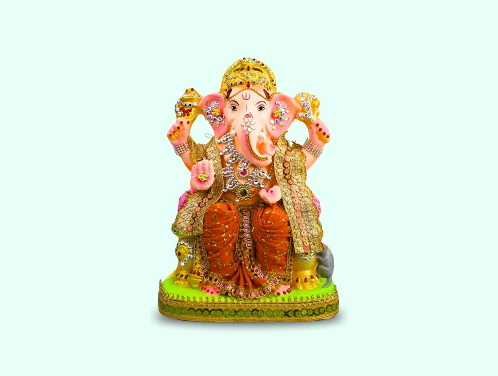 Inch Lal Bagh Raja Orange Dhoti Decorated Eco Friendly Ganesh Idol