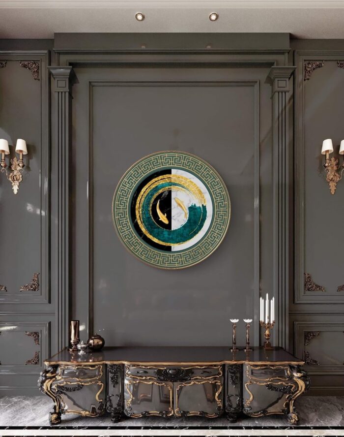 Livin'luxe paintings fish Abstract modern art Premium Sparkle lamination Golden Slim Frame 58 cm x 58 cm Large Size, For Home/Office/Hotel painting GR-17 - Image 7