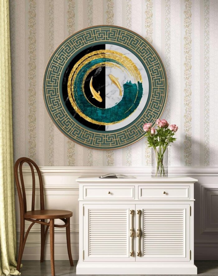 Livin'luxe paintings fish Abstract modern art Premium Sparkle lamination Golden Slim Frame 58 cm x 58 cm Large Size, For Home/Office/Hotel painting GR-17 - Image 6