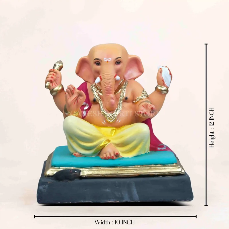 12 inch eco friendly Ganesh idol in Ambuja light yellow color front main view for Ganesh Chaturthi home pooja.