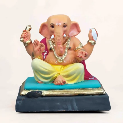 Alternate side angle of biodegradable Ambuja yellow Ganesh idol 12 inch eco friendly murti for safe home delivery