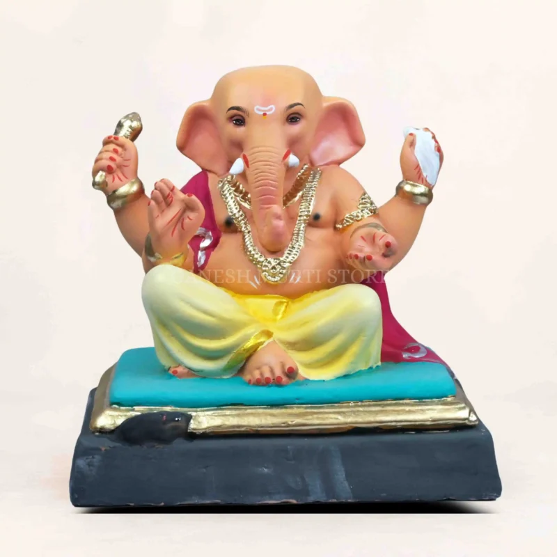 Alternate side angle of biodegradable Ambuja yellow Ganesh idol 12 inch eco friendly murti for safe home delivery