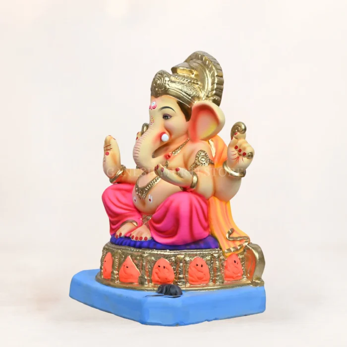 15 Inch Ashtavinayak Pink Dhoti Ganpati Murti made from Shadhu Mati for eco-friendly Ganesh festival