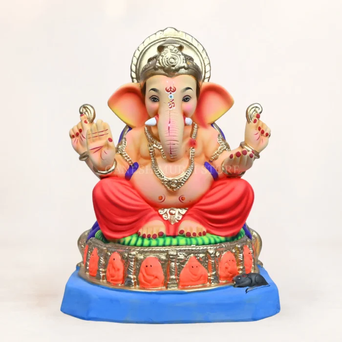 Ashtavinayak Red Dhoti 15 Inch Eco Friendly Ganpati Idol made from Shadhu Mati for home Ganesh Chaturthi celebrations