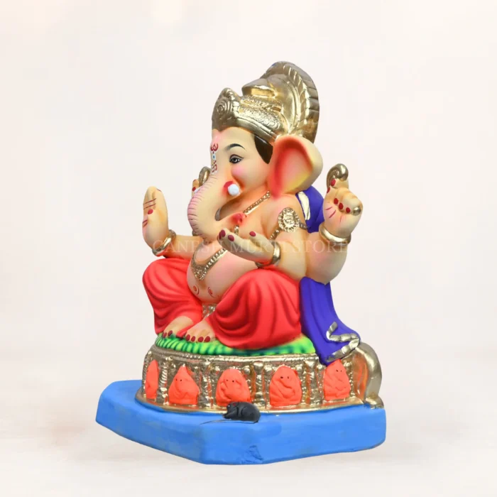 Handmade Ashtavinayak Red Dhoti 15 Inch Eco Friendly Ganpati Idol crafted from Shadhu Mati clay