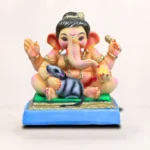 Close up Detail of Handcrafted Baal Ganesh Mushak 12 Inch Pink Clay Idol