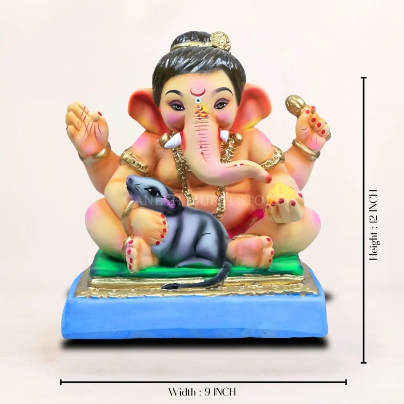 Baal Ganesh Mushak 12 Inch Pink Clay Murti