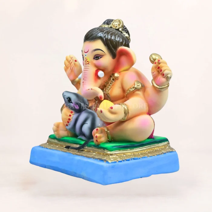 Baal Ganesh Mushak 12 Inch Pink Dhoti Eco Friendly Ganesh Idol Front View