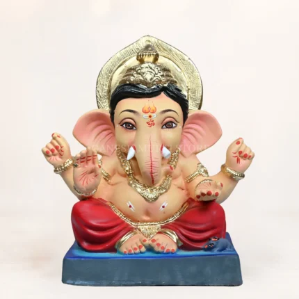 Bal Gattu Red Dhooti 14 Inch Eco Friendly Ganpati Murti made from Shadhu Mati Clay for Ganesh Chaturthi celebrations