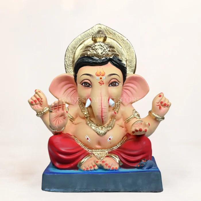 Bal Gattu Red Dhooti 14 Inch Eco Friendly Ganpati Murti made from Shadhu Mati Clay for Ganesh Chaturthi celebrations