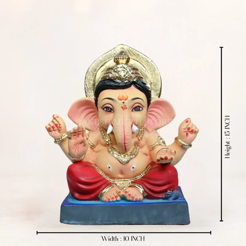 15 Inch Bal Gattu Red Dhooti Ganpati Idol made from Shadhu Mati clay for eco-friendly Ganesh festival celebrations