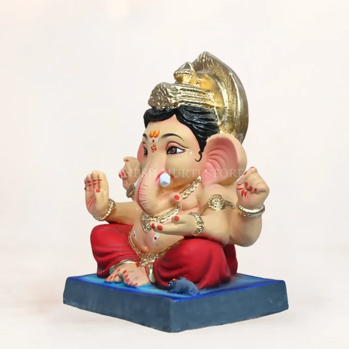 Bal Gattu Red Dhooti 15 Inch Eco Friendly Ganpati Murti handcrafted from Shadhu Mati clay for Ganesh Chaturthi