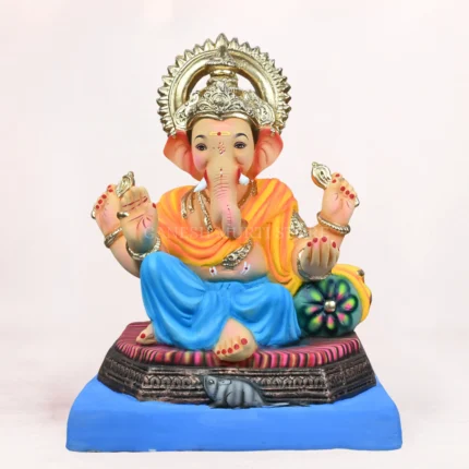 Front view of Brahman 20 Inch Blue Dhoti Eco-Friendly Ganesh Idol made from natural Shadu Mati clay.