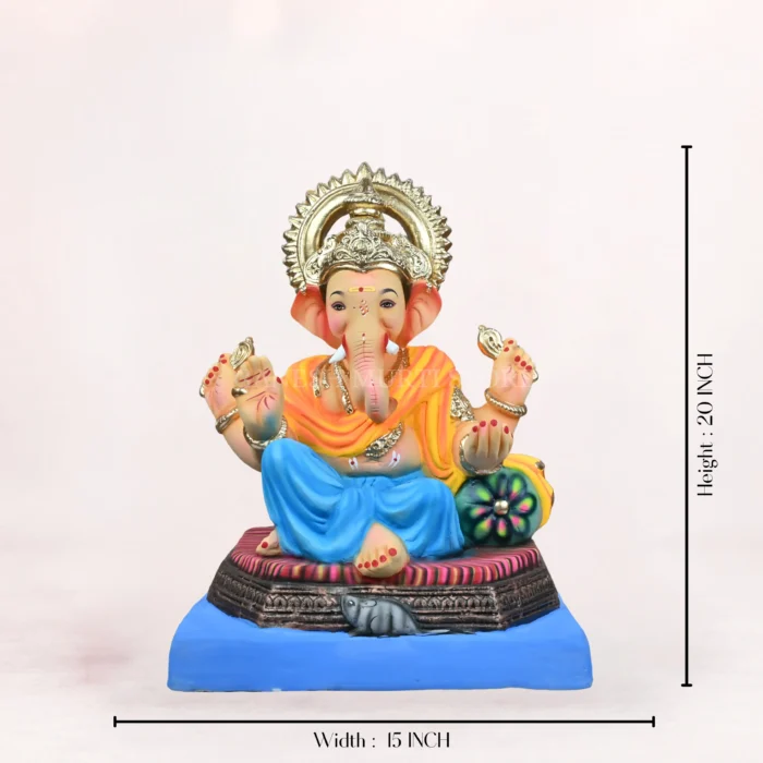 Side angle of Brahman 20 Inch Blue Dhoti Eco-Friendly Ganpati Murti handcrafted from biodegradable Shadu Mati.