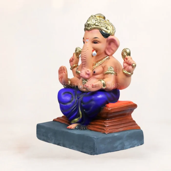 Biodegradable Clay Chaurang Blue Kp 12 Inch Eco Friendly Ganesh Idol