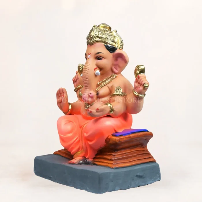 Chaurang Orange Kp 12 Inch Eco Friendly Ganesh Idol Front View