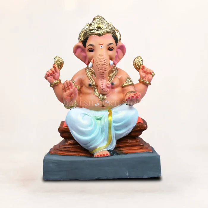 CHAURANG WHITE-KP 12 INCH ECO FRIENDLY GANESH IDOL MAIN Side Profile View Chaurang White Kp 12 Inch Clay Murti