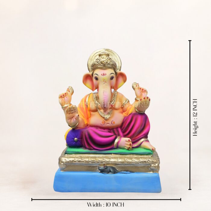 12-inch Shadu Mati Ganpati Idol in multicolor handcrafted from eco-friendly river clay by Mukesh Murtikar for Ganesh Chaturthi celebrations