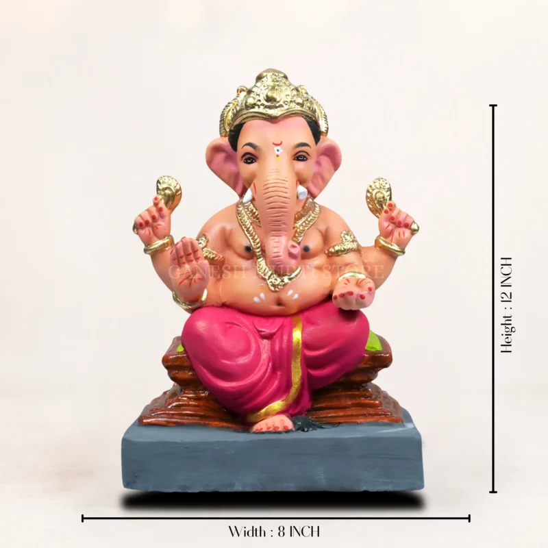 Chaurang Red Kp 12 Inch Eco Friendly Ganesh Idol Front View