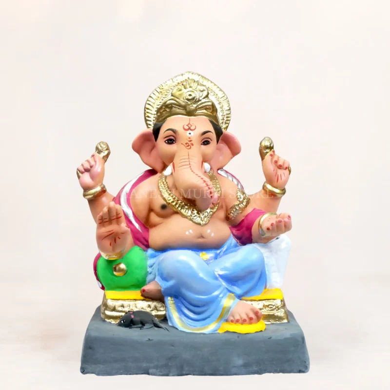 Best price Coach Double Load Blue 12 inch Ganpati Murti made from natural clay, eco-friendly Ganesh idol for festive worship.