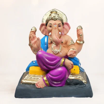 12 inch Clay Ganpati Murti handcrafted from eco-friendly clay with multicolor finish for Ganesh Chaturthi celebrations