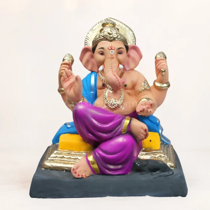 12 inch Clay Ganpati Murti handcrafted from eco-friendly clay with multicolor finish for Ganesh Chaturthi celebrations