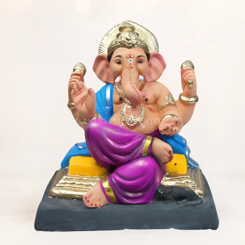 12 inch Clay Ganpati Murti handcrafted from eco-friendly clay with multicolor finish for Ganesh Chaturthi celebrations
