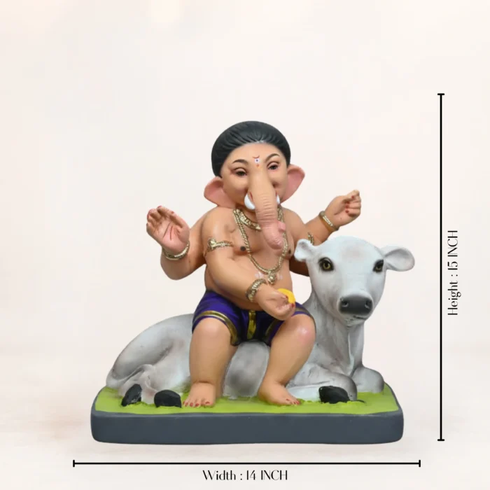 Cow Bal Blue Dhoti eco friendly Ganpati murti 15 inch shadu mati clay handcrafted multi color Ganesh idol Gurugram
