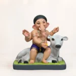 Cow Bal Ganpati idol 15 inch eco friendly blue dhoti shadu mati clay handcrafted multi color Ganesh murti