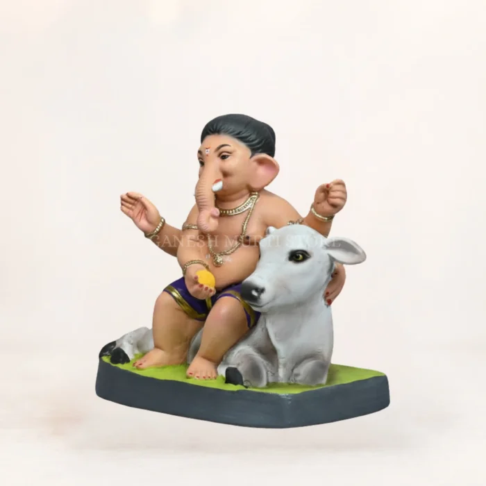 Eco friendly Cow Bal Ganpati murti 15 inch blue dhoti shadu mati clay idol handcrafted Ganesh murti Gurugram