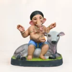 Cow Bal Sky Blue Dhoti eco friendly Ganpati murti 15 inch shadu mati clay handcrafted multi color Ganesh idol Gurugram