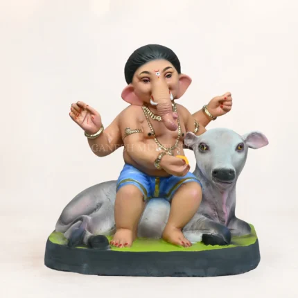 Cow Bal Sky Blue Dhoti eco friendly Ganpati murti 15 inch shadu mati clay handcrafted multi color Ganesh idol Gurugram