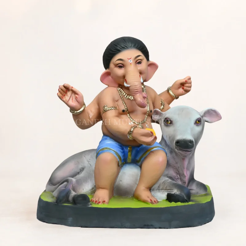 Cow Bal Sky Blue Dhoti eco friendly Ganpati murti 15 inch shadu mati clay handcrafted multi color Ganesh idol Gurugram