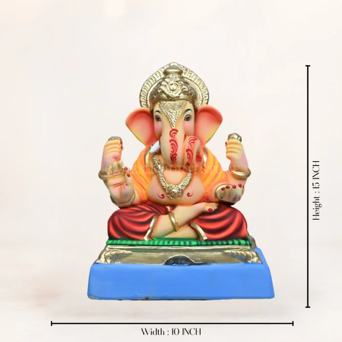 Dagaduseth Red Dhoti eco friendly Ganpati murti 15 inch crafted in shadu mati clay, multi color handcrafted idol
