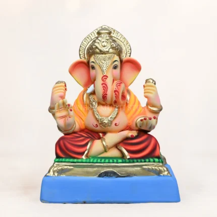 15 inch handcrafted Ganpati murti eco friendly red dhoti shadu mati clay idol multi color festive decoration