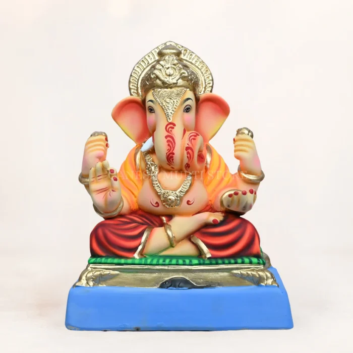 15 inch handcrafted Ganpati murti eco friendly red dhoti shadu mati clay idol multi color festive decoration