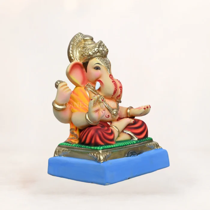 Eco friendly Ganpati idol 15 inch Dagaduseth red dhoti murti made from shadu mati clay handcrafted in multi color