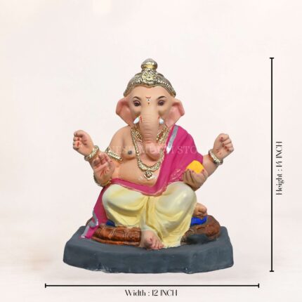 14-inch Eco Friendly Ganpati Idol in Delhi crafted from Shadhu Mati with vibrant colors for sustainable Ganesh Chaturthi worship