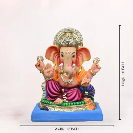 Close-up of Gattu Purple Dhoti 16 Inch Shadu Mati Eco-Friendly Ganesh Idol with intricate handcrafted details.
