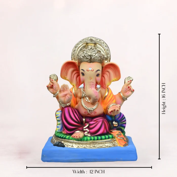 Close-up of Gattu Purple Dhoti 16 Inch Shadu Mati Eco-Friendly Ganesh Idol with intricate handcrafted details.