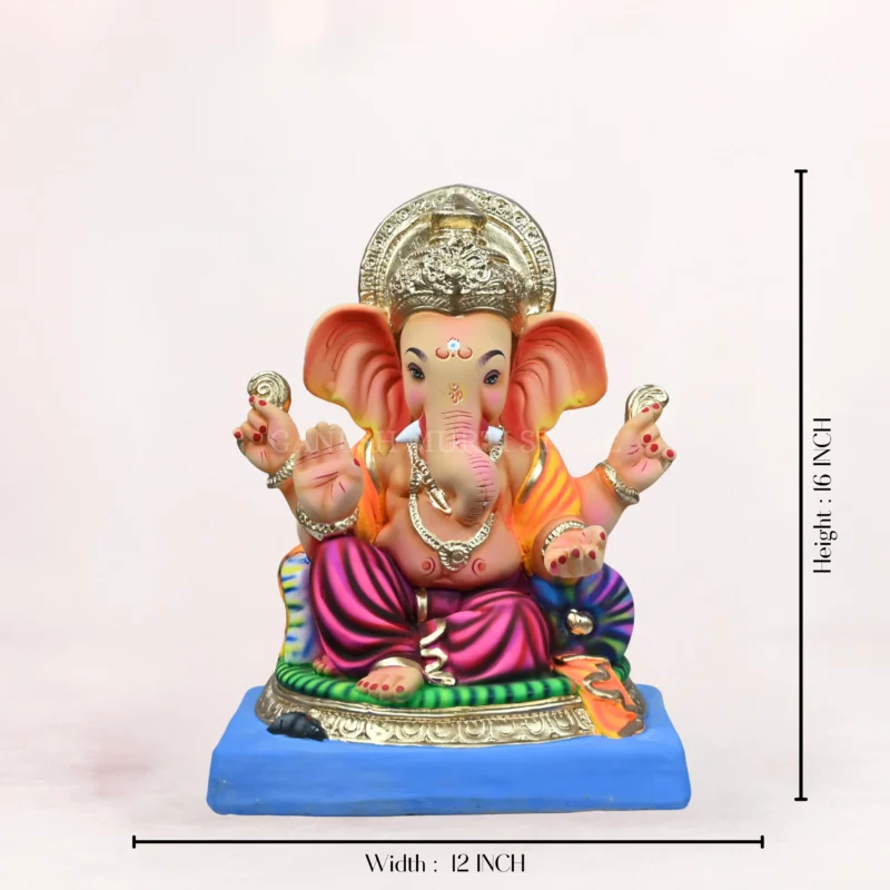 Close-up of Gattu Purple Dhoti 16 Inch Shadu Mati Eco-Friendly Ganesh Idol with intricate handcrafted details.