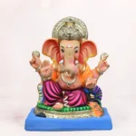 Side view of Gattu Purple Dhoti 16 Inch Eco-Friendly Ganpati Murti handcrafted from premium Shadu Mati clay.