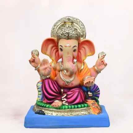 Side view of Gattu Purple Dhoti 16 Inch Eco-Friendly Ganpati Murti handcrafted from premium Shadu Mati clay.