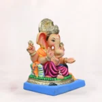 Front view of Gattu Purple Dhoti 16 Inch Shadu Mati Eco-Friendly Ganesh Idol made from natural river clay.