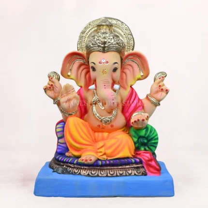 Close-up of Gattu 16 Inch Yellow Dhoti Shadu Mati Eco-Friendly Ganpati Idol with premium handcrafted detailing.