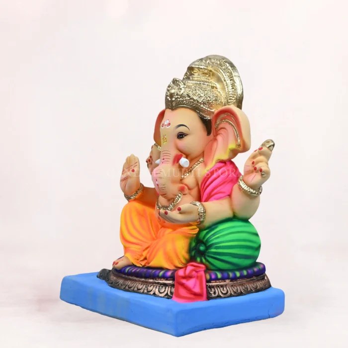 Front view of Gattu 16 Inch Yellow Dhoti Eco-Friendly Ganesh Idol made from natural Shadu Mati clay.