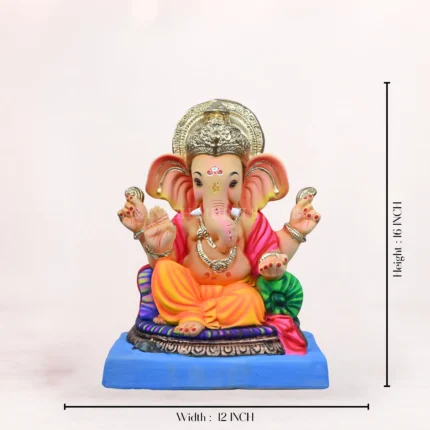 Side angle of Gattu 16 Inch Yellow Dhoti Shadu Mati Eco-Friendly Ganpati Murti handcrafted from natural clay.