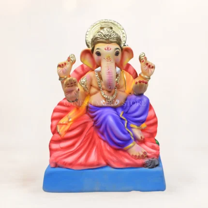 12-inch Shadu Mati Ganpati Murti made from eco-friendly river clay by Mukesh Murtikar in multicolor design for Ganesh Chaturthi worship