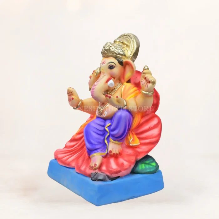 Handmade 12-inch multicolor Shadu Mati Ganpati Murti made from eco-friendly river clay for Ganesh Chaturthi celebrations