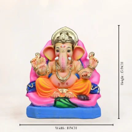 Eco friendly Ganpati murti 15 inch jaswwand yellow dhoti shadu mati clay handcrafted Ganesh idol New Delhi
